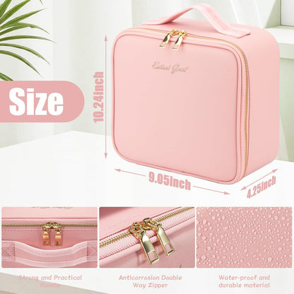Extrei Gent Makeup Travel Train Case with Mirror LED Light 3 Adjustable Brightness Large Cosmetic Bag Portable Storage Adjustable Partition Waterproof Makeup Brushes Make up Jewelry Gift for Women