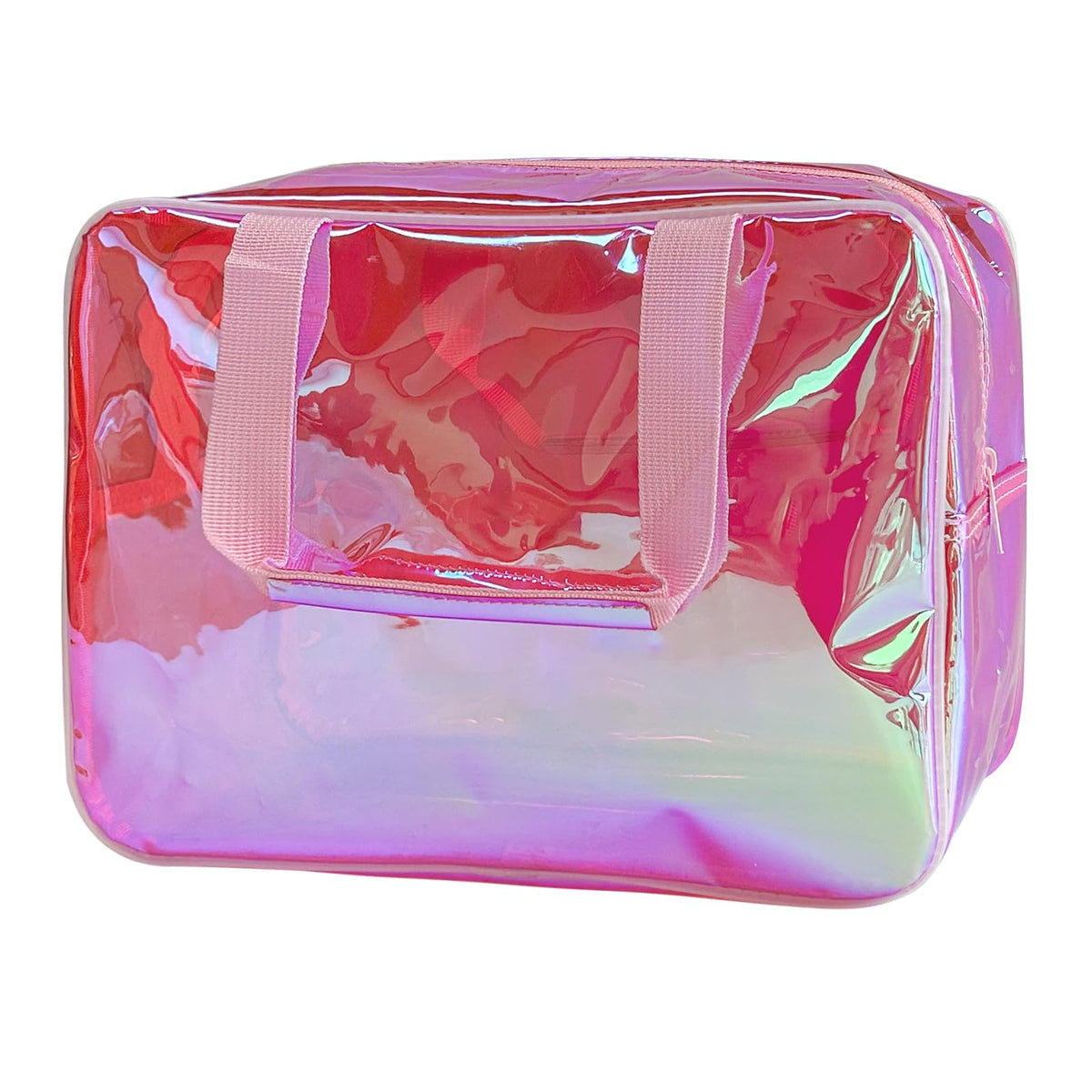 PVC Clear Pure Color Transparent Large Zipper Cosmetic Pouch Travel Makeup Cosmetic Bag with Handle for Travel Bathroom Toiletry Organizer (Clear+Black Handle)