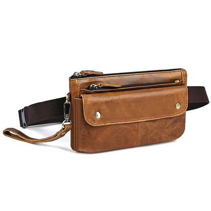 Water Resistant Canvas + Leather Hiking Riding Travel Fanny Waist Pack Small Phone Pouch For Men Women FB811-29 (1168 Brown)