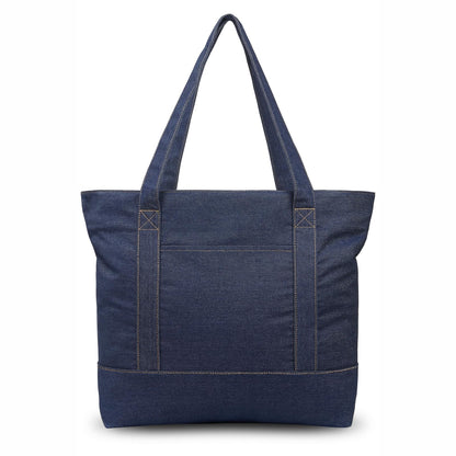 TOPDesign 1-Pack Canvas Tote Bag with an External Pocket, Reusable Grocery Shopping Bag, Top Zipper Closure, Daily Essentials (Natural)