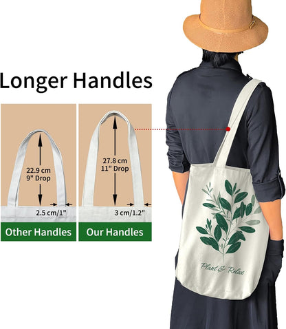 itgowisa Canvas Tote Bag with Zipper Pocket, Reusable Grocery Bag for Daily
