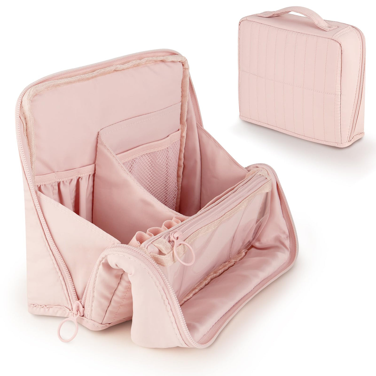 Abiudeng Standing Travel Makeup Bag Stand up Make up Bag Travel Toiletry Bag with Multiple Compartments Large Capacity for Women Business Trips Fitness and Daily Commutes (White)