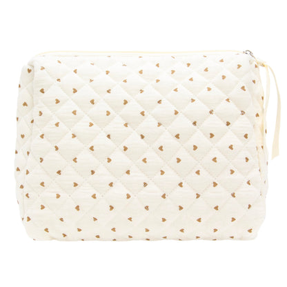 Quilted Makeup Bag for Women, Travel Cosmetic&Toiletry Bag,Gauze Heart