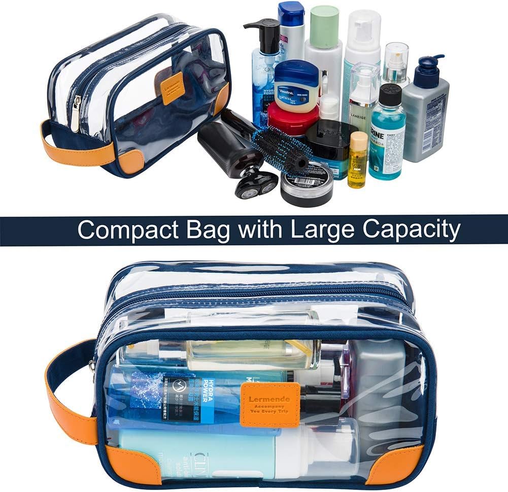 Lermende Clear Toiletry Bag for Traveling, Large Toiletry Bag for Men. Hanging Dopp Kit/Travel kit/Clear Mens Bag/Unisex Bathroom Travel Bag for Mens(Blue)