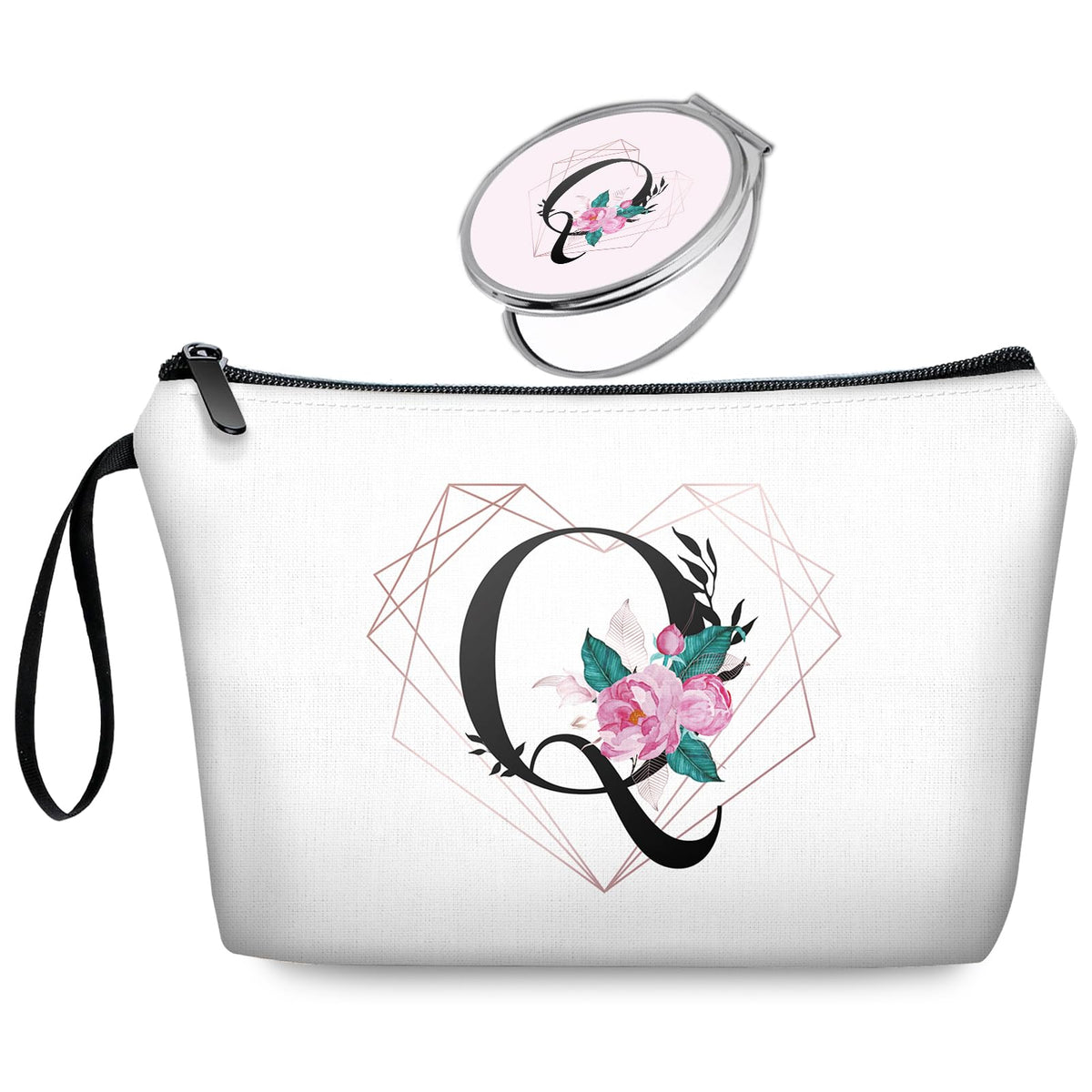 Initial G Bride Gifts for Women – Personalized Letter G Travel Makeup Bag Set with Mirror, Monogram G Cosmetic Pouch for Bridesmaid Maid of Honor Wedding Bridal Shower