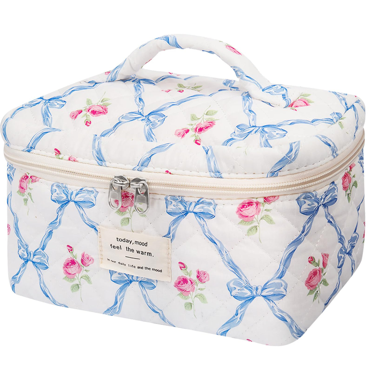 Gosect Large Makeup Bag, Cute Cosmetic Bag for Women Girls, Floral Coquette Aesthetic Toiletry Bag, Travel Make Up Organizer Bag (BDLH)