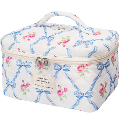 Gosect Large Makeup Bag, Cute Cosmetic Bag for Women Girls, Floral Coquette Aesthetic Toiletry Bag, Travel Make Up Organizer Bag (BDLH)