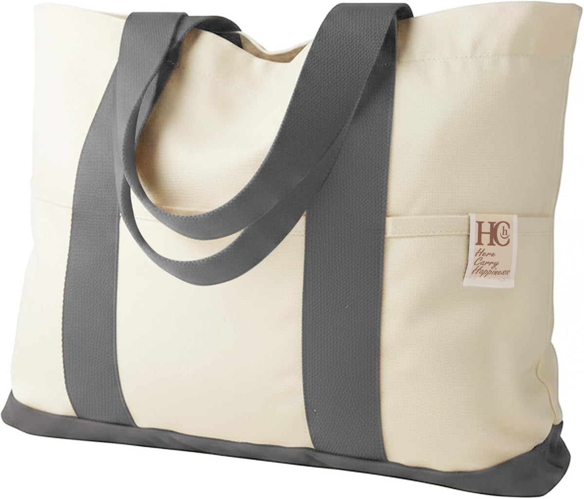 Large Reusable Grocery Bags with Pockets, Heavy Duty Canvas Tote.