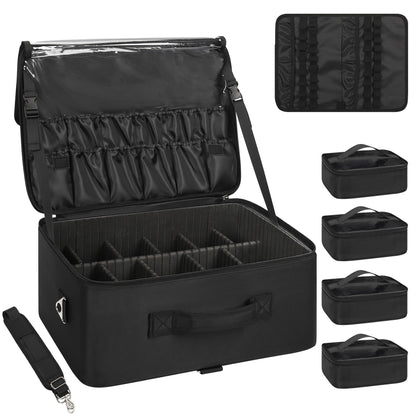 Relavel Rolling Makeup Case, Professional Makeup Artist Set Bag Cosmetic Organizer with 4 Clear Bags & Adjustable Dividers, Large Capacity Travel Train Case, Black