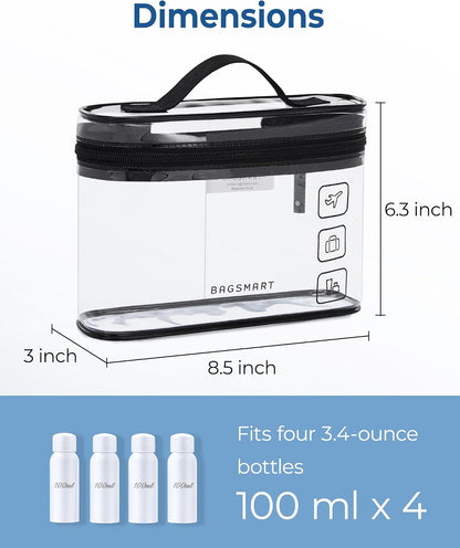 BAGSMART TSA Approved Toiletry Bag, 2 Pack Clear Makeup Cosmetic Bag Organizer, Quart Size Travel Bag for Toiletries, Carry-on Travel Accessories Essentials, Black-2pcs