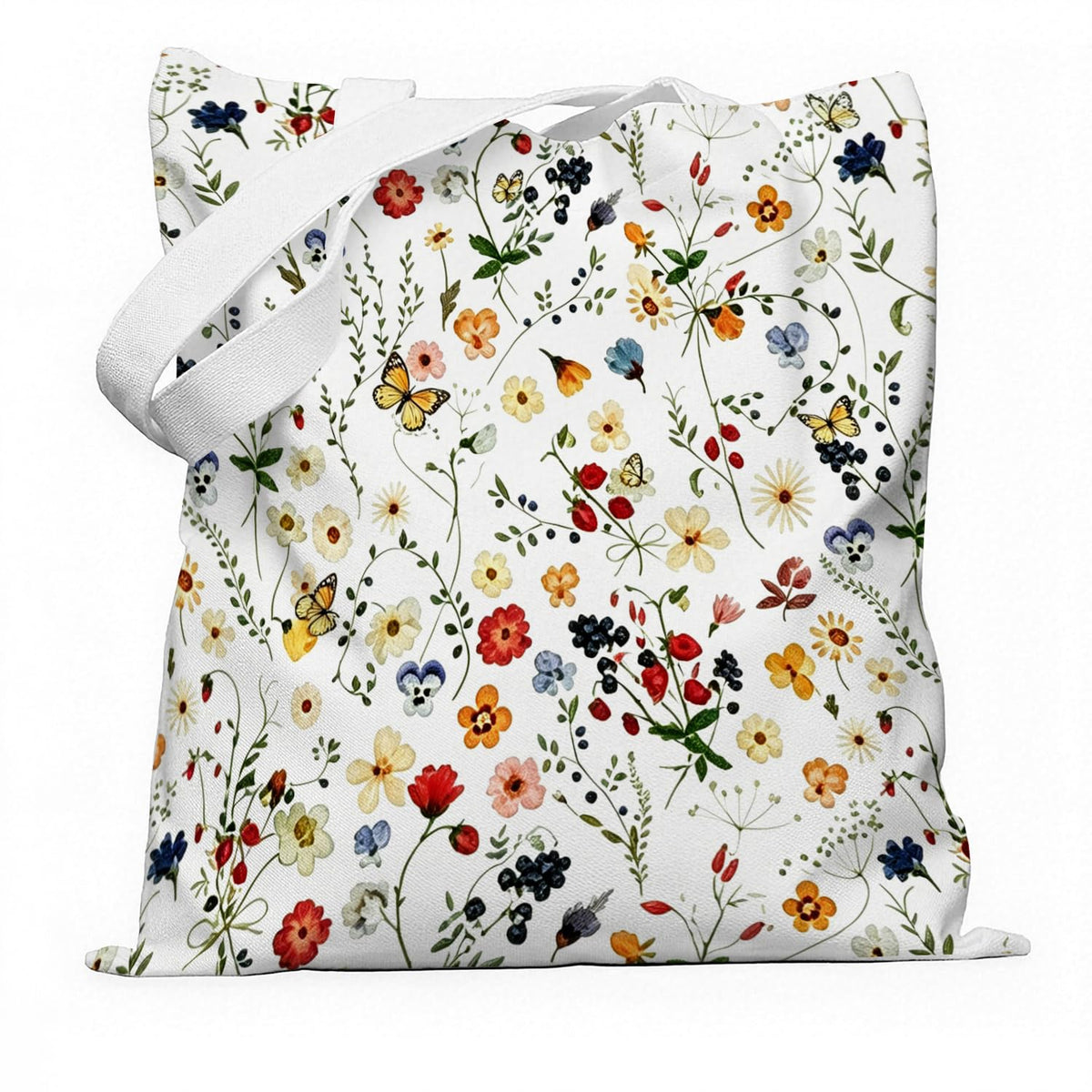 Funny Animal Canvas Bag, Christian Inspirational Tote Bag, Boho Watercolor Floral Butterfly Canvas Bag