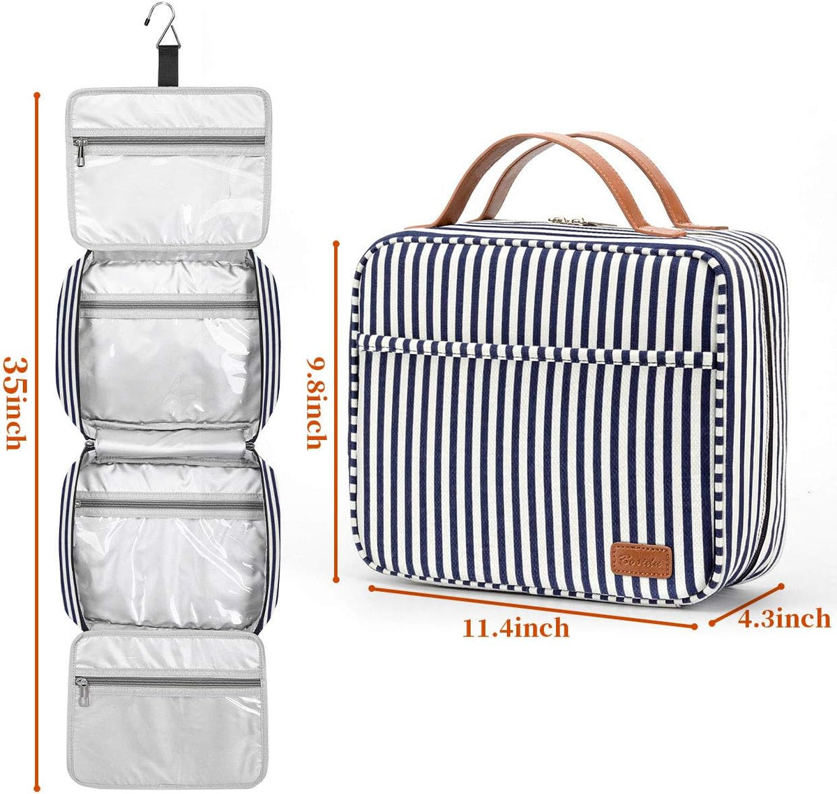 Bosidu Hanging Travel Toiletry Bag,Large Capacity Cosmetic Travel Toiletry Organizer for Women with 4 Compartments & 1 Sturdy Hook,Perfect for Travel/Daily Use/Christmas