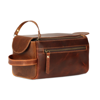 KomalC Buffalo Leather Toiletry Bag for Men & Women, Travel Pouch