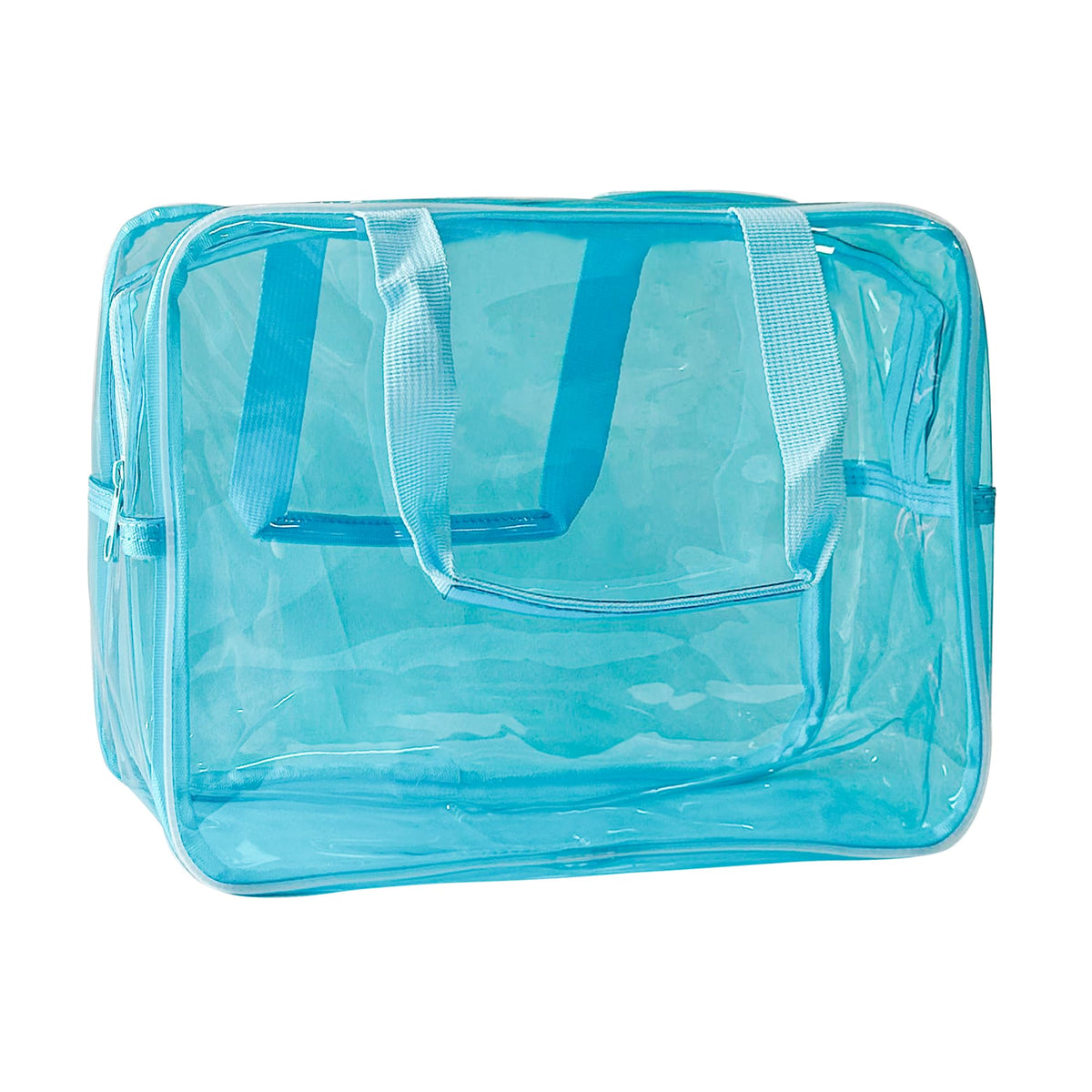 PVC Clear Pure Color Transparent Large Zipper Cosmetic Pouch Travel Makeup Cosmetic Bag with Handle for Travel Bathroom Toiletry Organizer (Clear+Black Handle)