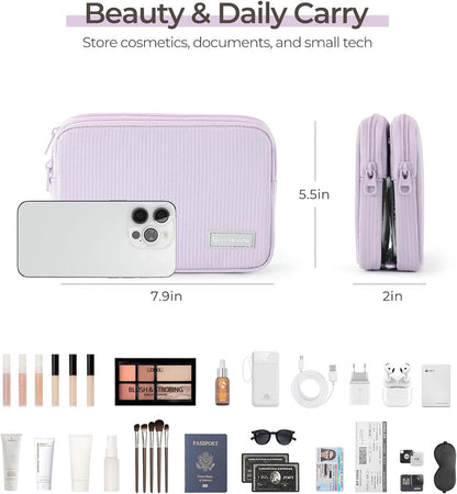 Preppy Makeup Bag, Rectangle Double Detachable Cosmetic Organizer, Clear Side Panel Portable Travel Pouches for In-Flight Essentials, Beauty & Tech Accessories, Gift for Women
