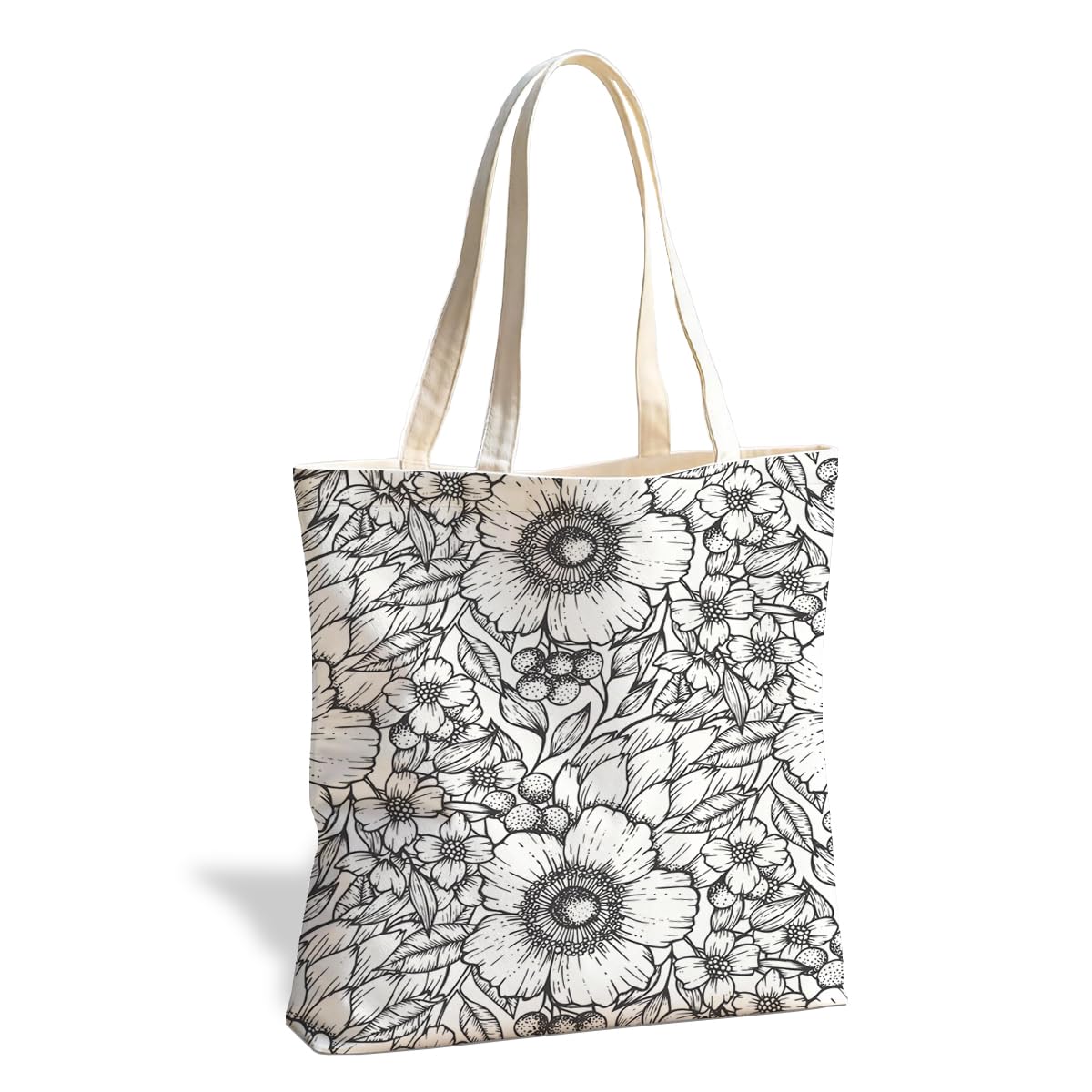 Floral Tote Bag, Soft Aesthetic Canvas Carryall for Daily Shopping Commute
