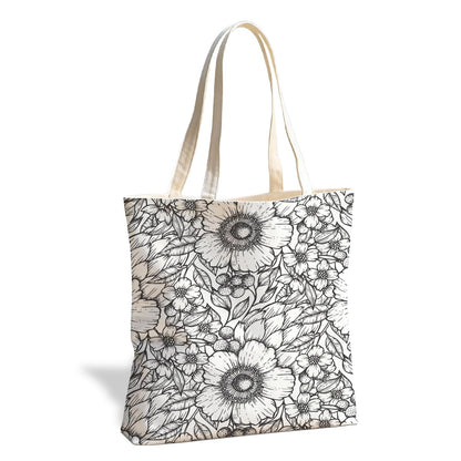 Floral Tote Bag, Soft Aesthetic Canvas Carryall for Daily Shopping Commute