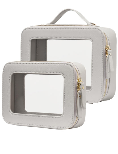Popvibe Clear Makeup Case White Toiletry Bag Travel Large Clear Cosmetic Bag with Zipper, Big Make Up Bag Organizer Women Traveling TSA Approved Transparent Bag Car for Essentials