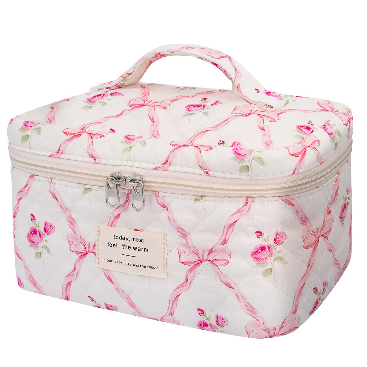 Gosect Large Makeup Bag, Cute Cosmetic Bag for Women Girls, Floral Coquette Aesthetic Toiletry Bag, Travel Make Up Organizer Bag (BDLH)