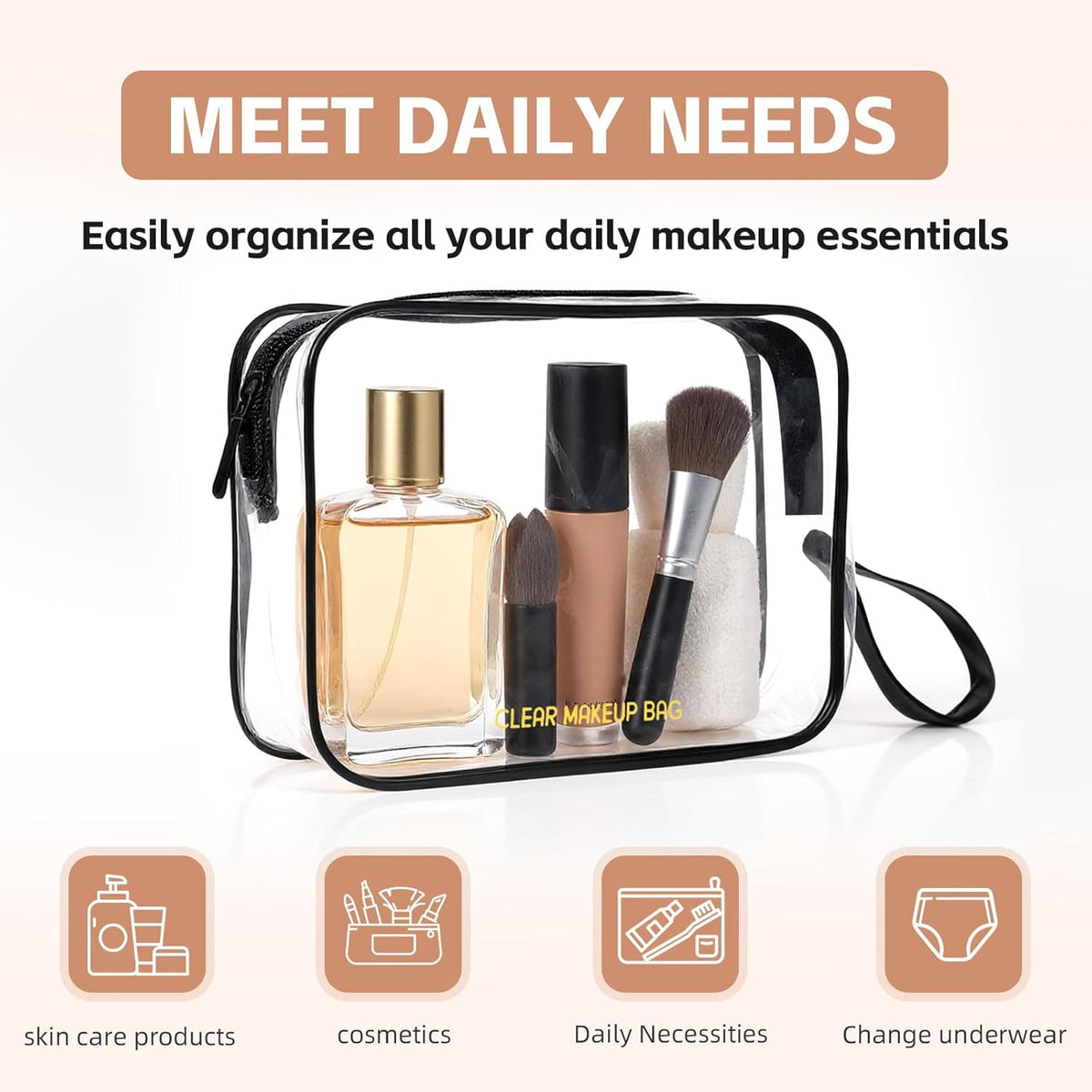 Icramsy Clear Makeup Bag,2 Pack TSA Approved Toiletry Bag for Women & Men