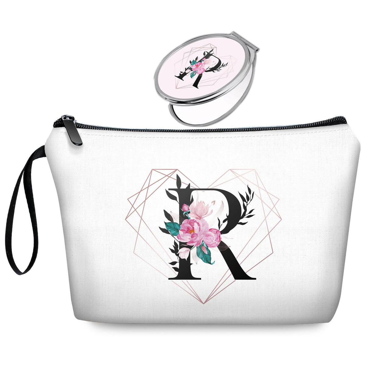 Initial G Bride Gifts for Women – Personalized Letter G Travel Makeup Bag Set with Mirror, Monogram G Cosmetic Pouch for Bridesmaid Maid of Honor Wedding Bridal Shower