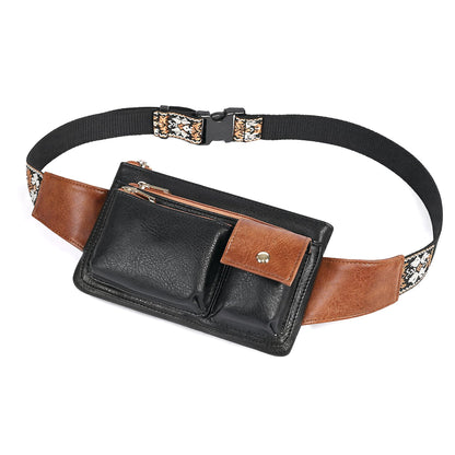 Water Resistant Canvas + Leather Hiking Riding Travel Fanny Waist Pack Small Phone Pouch For Men Women FB811-29 (1168 Brown)