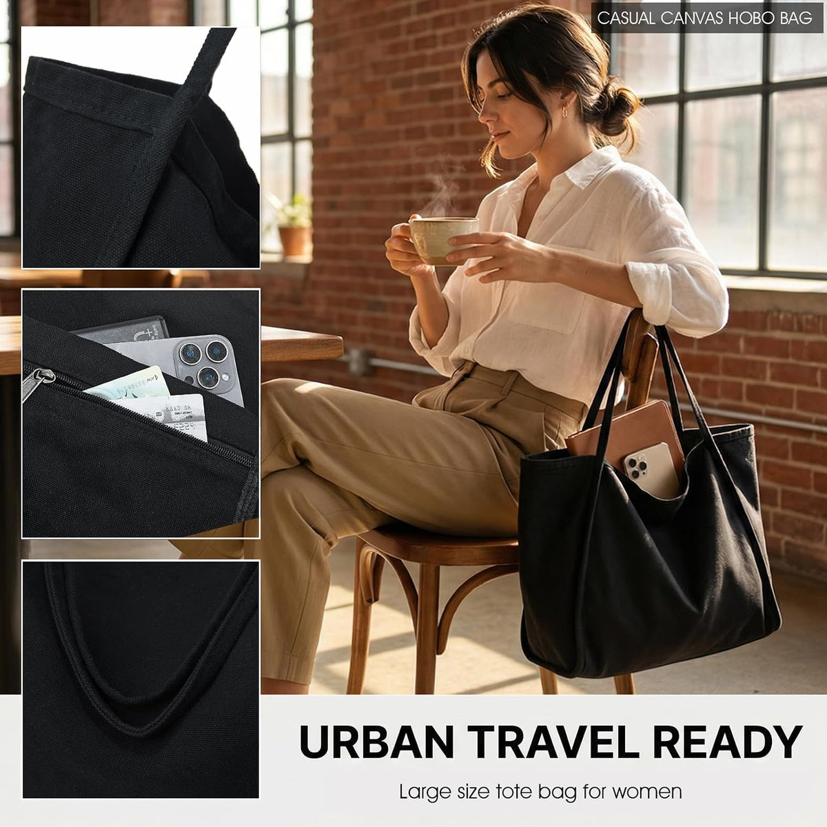 ALUDAPIJU Casual Canvas Tote Bag for Women Large Slouchy Hobo Shoulder Bag for Work Travel Tote Purse Handbags Message Bags
