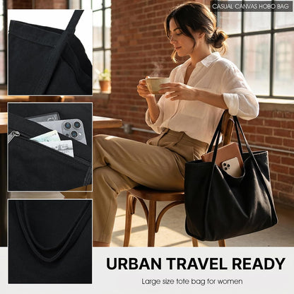 ALUDAPIJU Casual Canvas Tote Bag for Women Large Slouchy Hobo Shoulder Bag for Work Travel Tote Purse Handbags Message Bags