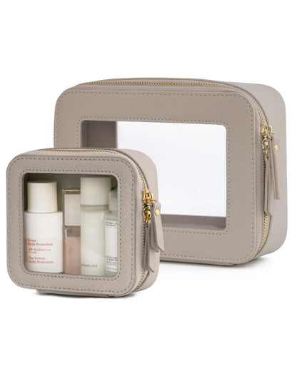 Popvibe Clear Makeup Case White Toiletry Bag Travel Large Clear Cosmetic Bag with Zipper, Big Make Up Bag Organizer Women Traveling TSA Approved Transparent Bag Car for Essentials