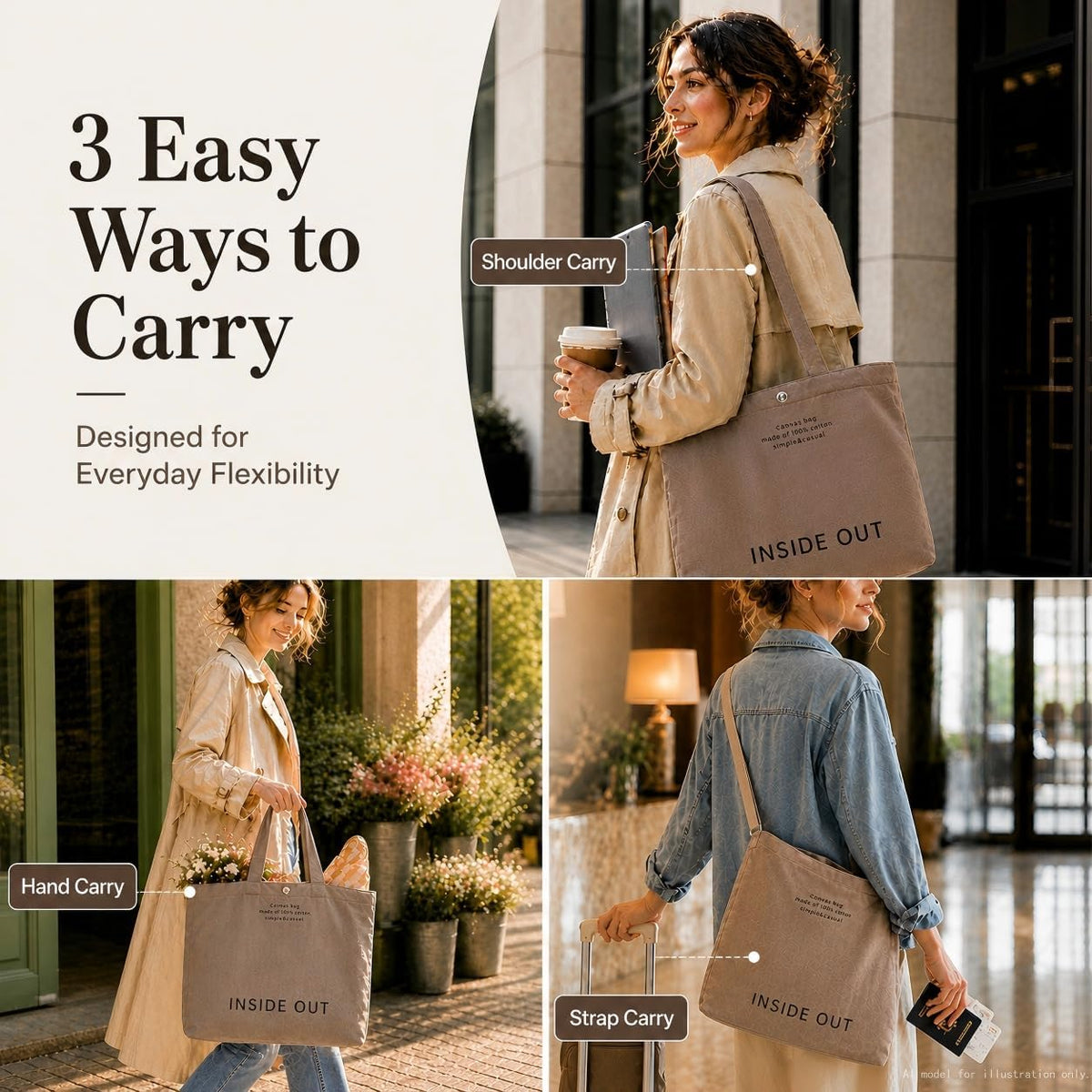 Tote Bag for Women, 16oz Canvas Crossbody, Adjustable Strap