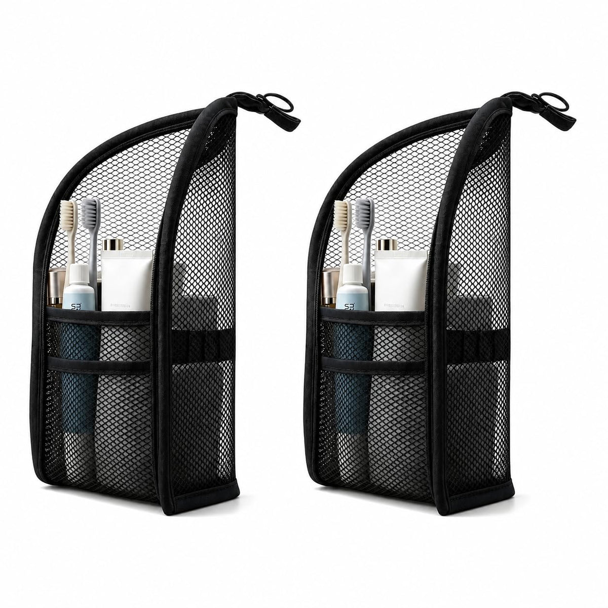 Standing Toiletry Bag,Portable Foldable Hanging Travel Organizer with Zipper and Loop,Mesh Large Capacity Cosmetic Waterproof Bag for Bathroom,Suitcase Packing,Toiletries,Makeup,Skincare (2PC,White)