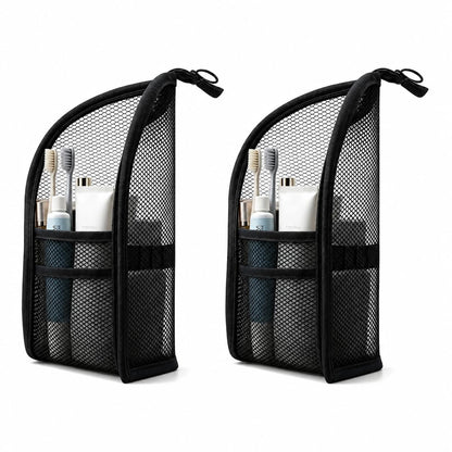 Standing Toiletry Bag,Portable Foldable Hanging Travel Organizer with Zipper and Loop,Mesh Large Capacity Cosmetic Waterproof Bag for Bathroom,Suitcase Packing,Toiletries,Makeup,Skincare (2PC,White)