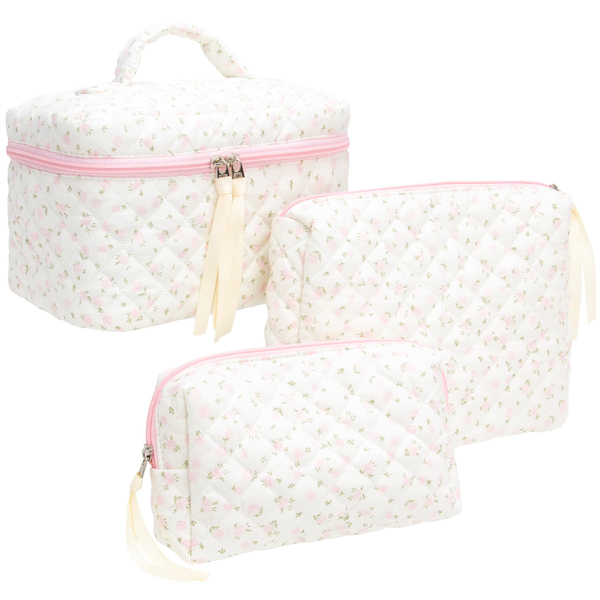 Quilted Makeup Bag for Women, Travel Cosmetic&Toiletry Bag,Gauze Heart