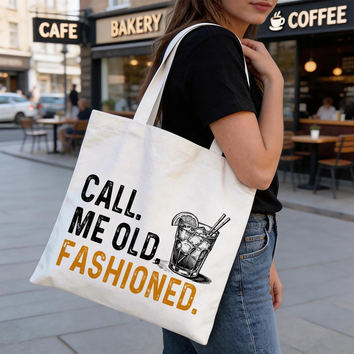 Old Fashioned Canvas Tote Bag, Funny Whiskey Gift for Men