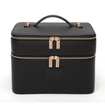 HiTotes Large Makeup Bag Duo Vanity Case for Women Leather Makeup Case Travel Toiletry Bag Portable Double Layer Cosmetic Bag