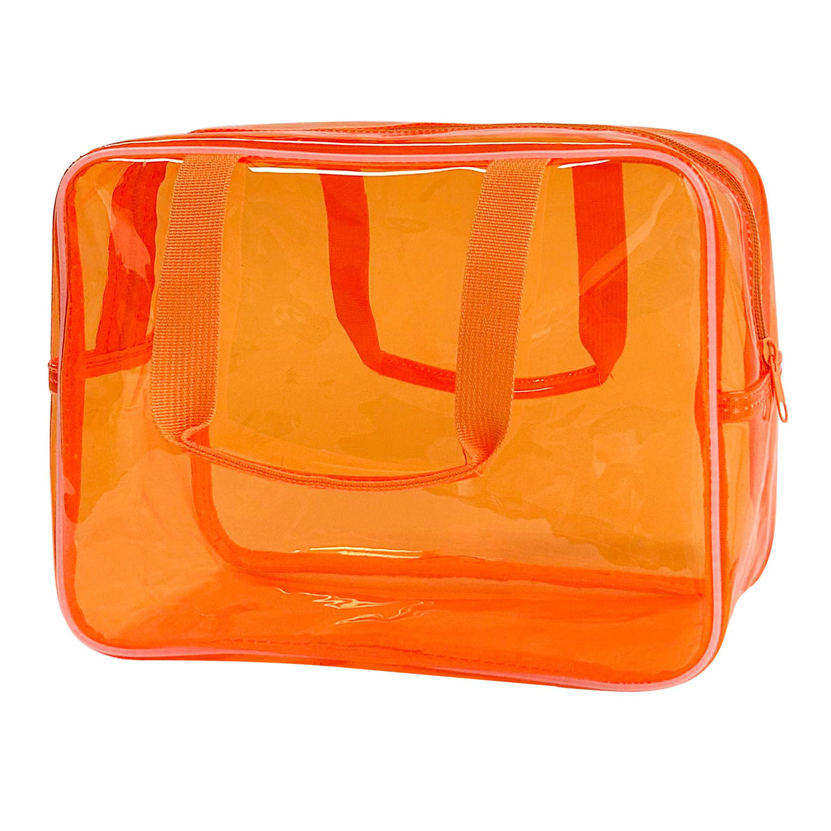 PVC Clear Pure Color Transparent Large Zipper Cosmetic Pouch Travel Makeup Cosmetic Bag with Handle for Travel Bathroom Toiletry Organizer (Clear+Black Handle)