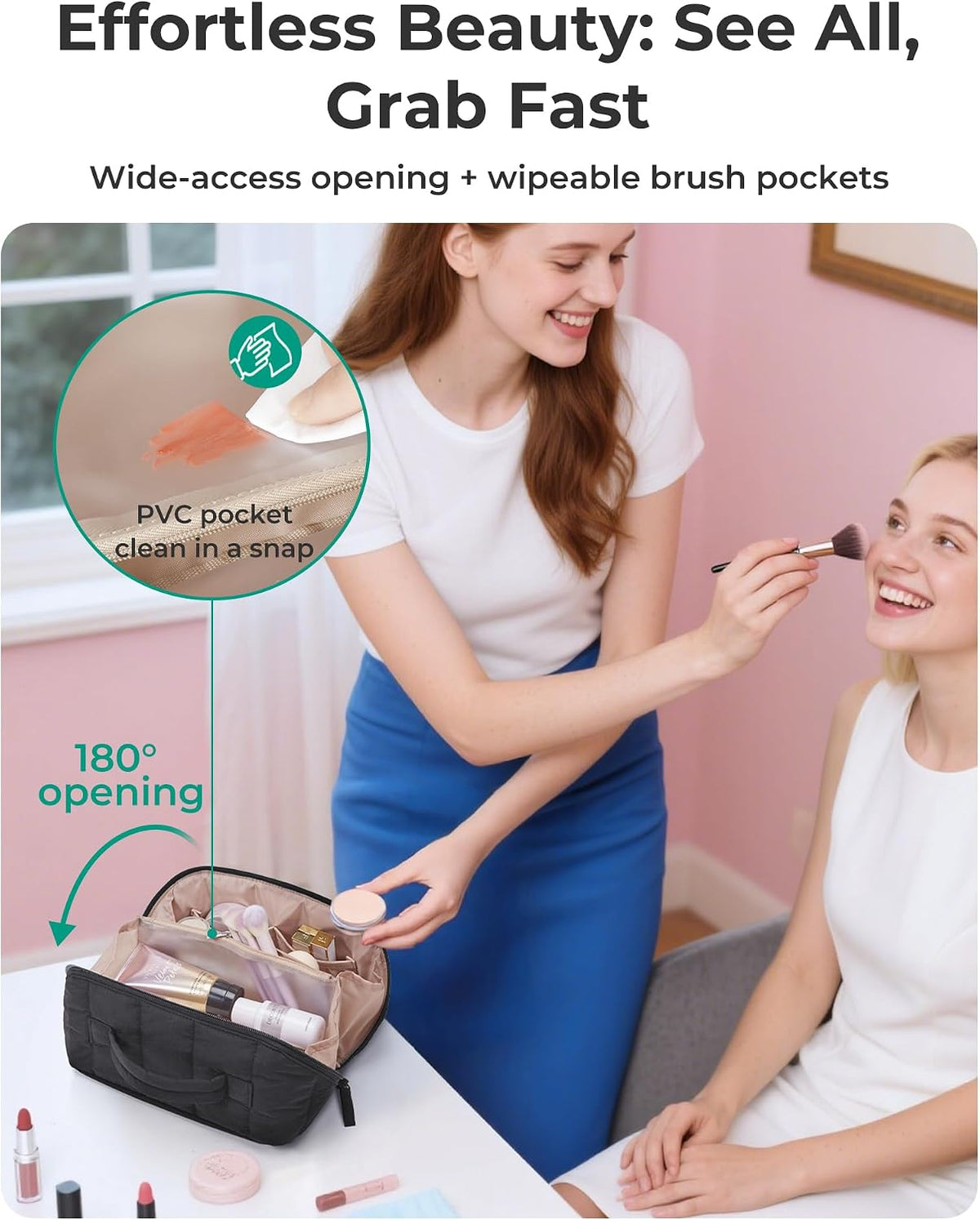 BAGSMART Puffy Travel Makeup Bag Toiletry Bag for Women, Black