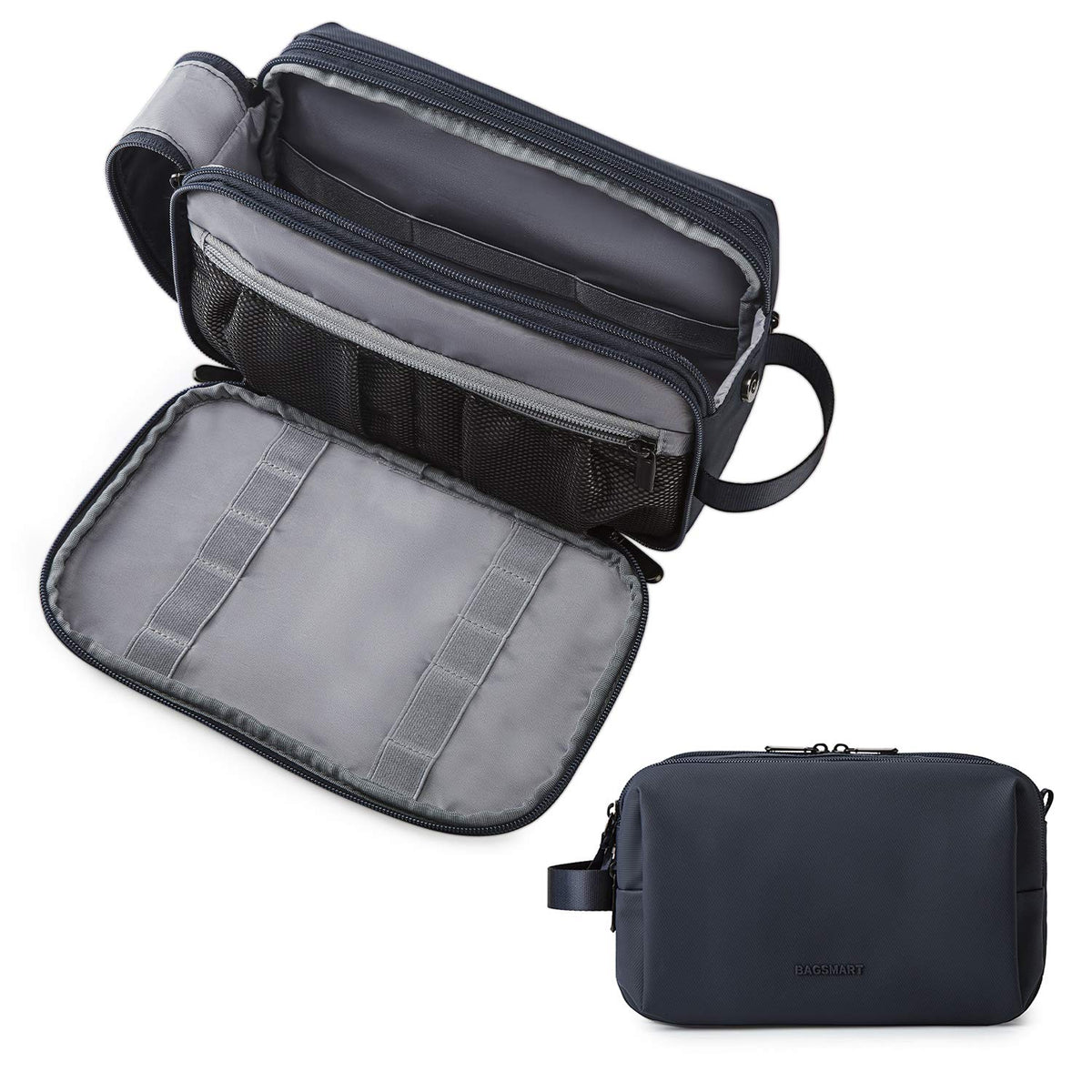 BAGSMART Toiletry Bag for Men, Travel Toiletry Organizer Dopp Kit Water-resistant Shaving Bag for Toiletries Accessories, Door Room Essentials,Grey-medium