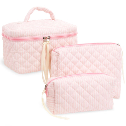 Quilted Makeup Bag for Women, Travel Cosmetic&Toiletry Bag,Gauze Heart