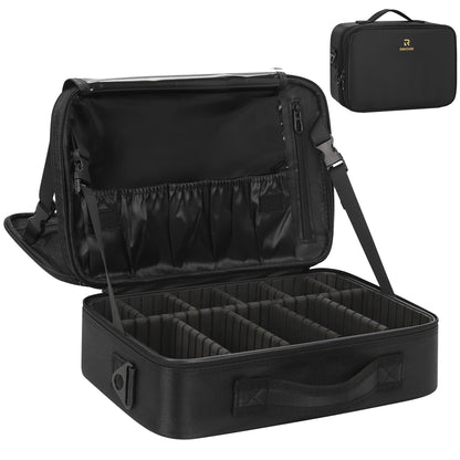 Relavel Makeup Case Large Makeup Bag Professional Train Case Travel Cosmetic Organizer Brush Holder Waterproof Makeup Artist Storage Box, 3 Layer Large Capacity, with Adjustable Strap, Rose Pink