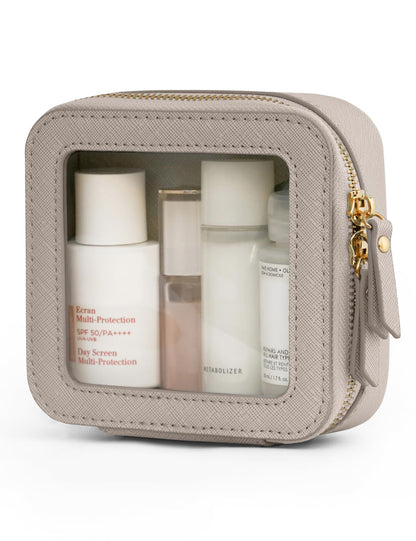 Popvibe Clear Makeup Case White Toiletry Bag Travel Large Clear Cosmetic Bag with Zipper, Big Make Up Bag Organizer Women Traveling TSA Approved Transparent Bag Car for Essentials