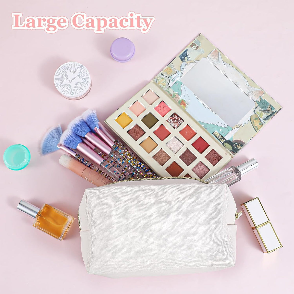 8 Pcs PU Leather Makeup Bag Bulk Set Waterproof Cosmetic Pouch Travel Organizer for Women Beige Toiletry Bag with Zipper Portable Multi-Functional Storage Bags
