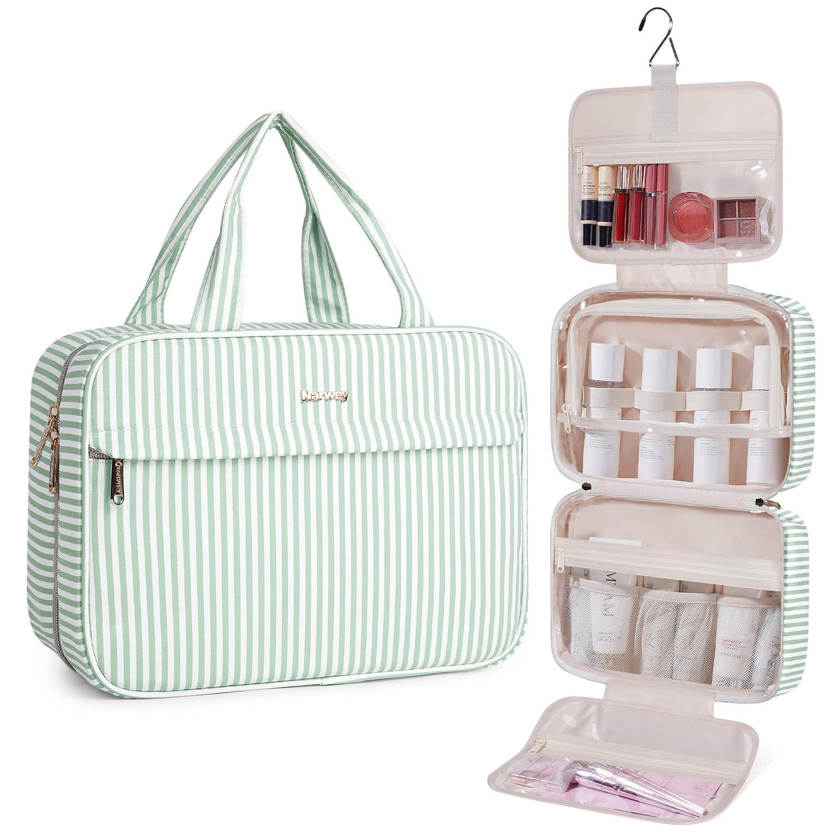 Narwey Hanging Travel Toiletry Bag for Women, Cosmetic Makeup Bag Organizer