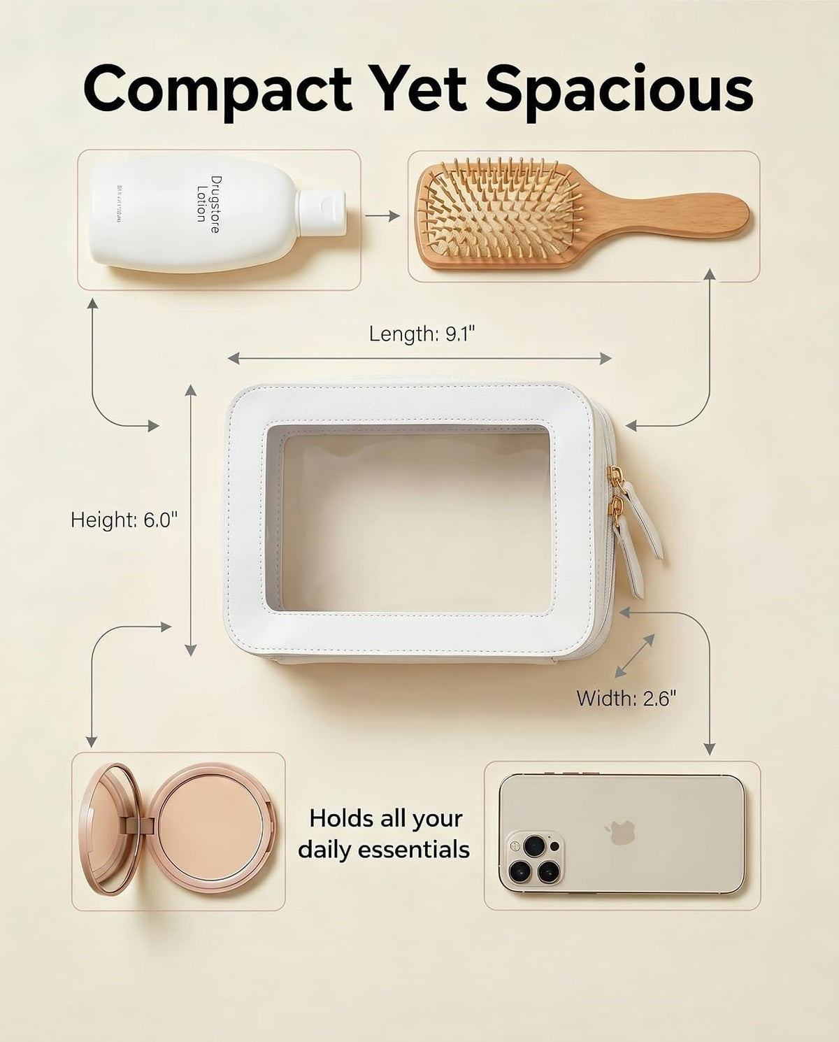 LETGO Clear Makeup Bags, TSA Approved Toiletry Bag with Zipper,Transaparent Beach Makeup Organizer Bag for Beach Travel Essentials,Clear Cosmetic Bags for Women Men(O-Beige)