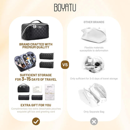 BOYATU Travel Makeup Bag Organizer: 3 Pcs Large Cosmetic Bags Set for Women