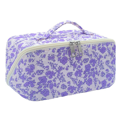 Rose Red Large Quilted Floral Makeup Bag Cute Soft Coquette Aesthetic Cosmetic Bag Cotton Travel Toiletry Bag for Women