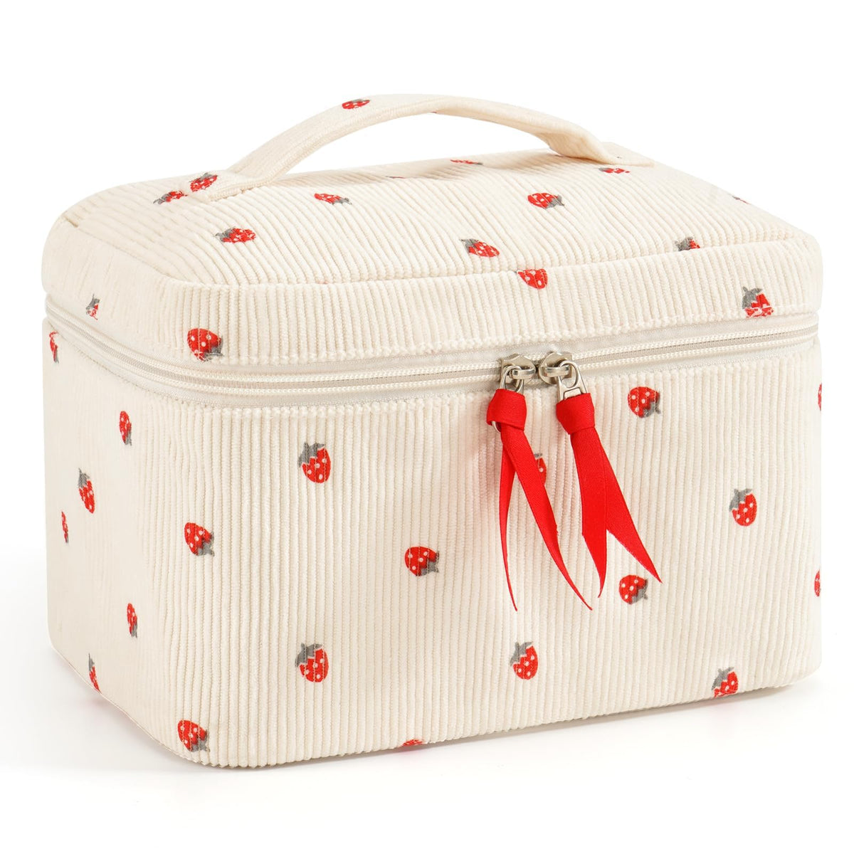 Makeup Bag for Women Quilted Cotton Make Up Bag Travel Cosmetic Bag Large Makeup Bag Cute Makeup Bags Organizer Floral Toiletry Bag Makeup Pouch for Purse, Pink Floral A-1PCS