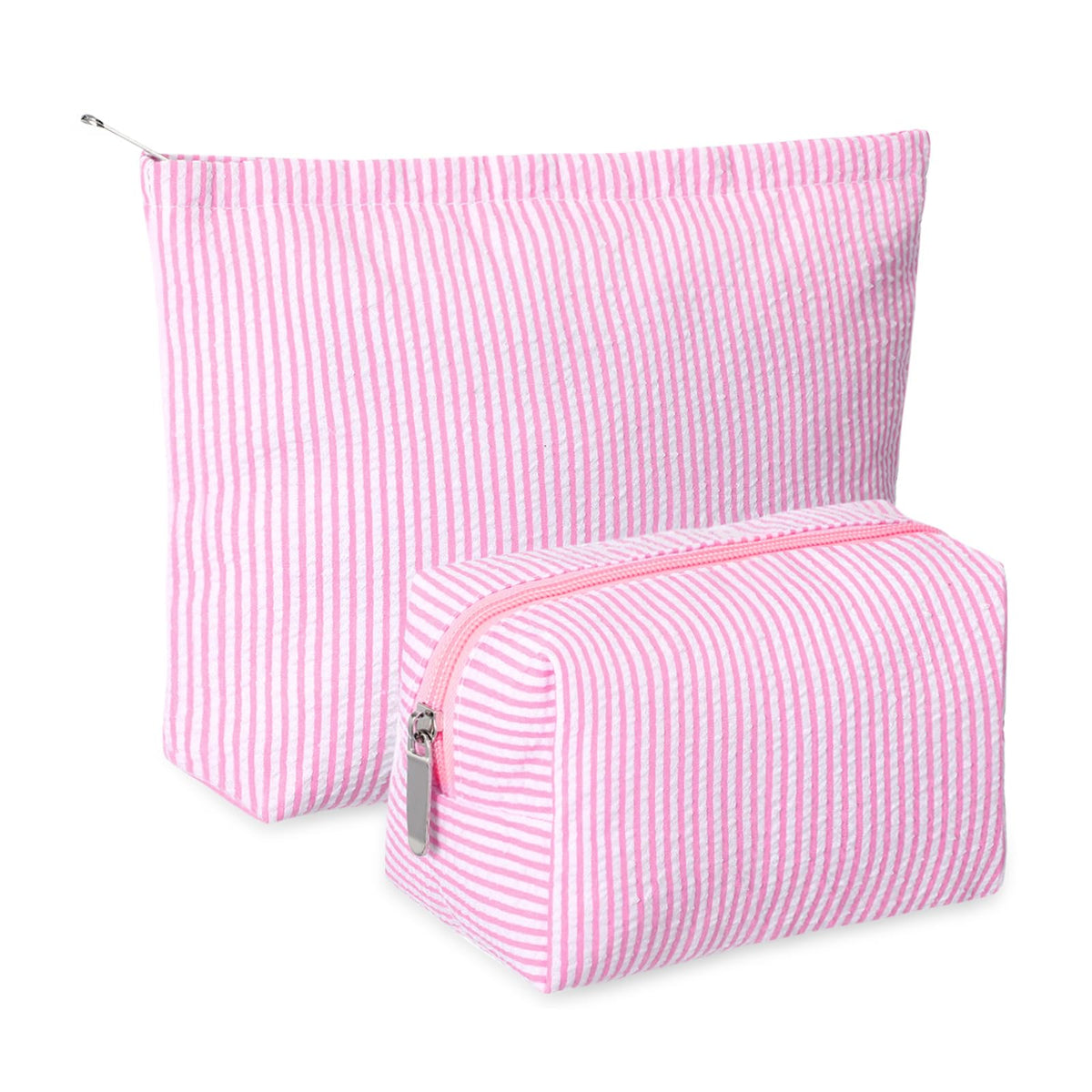 Huhumy 2 Pcs Makeup Bag Set for Women, Khaki, Thin Stripe