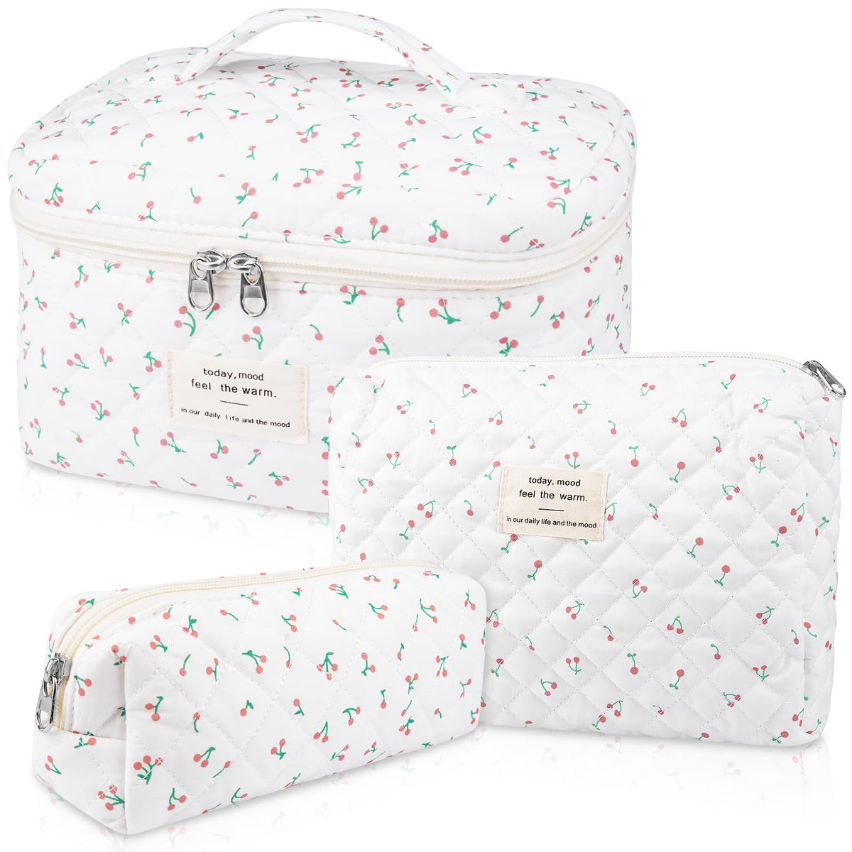 Gosect Makeup Bag Set, Quilted Makeup Bags, Large Floral Cosmetic Bag for Women, Cute Cotton Makeup Bags, Flower Travel Toiletry Organizer Bag (Folk Style)