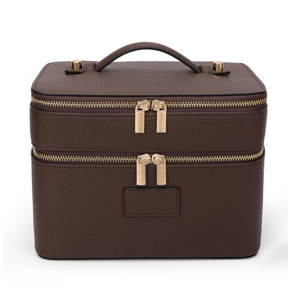 HiTotes Large Makeup Bag Duo Vanity Case for Women Leather Makeup Case Travel Toiletry Bag Portable Double Layer Cosmetic Bag